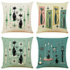 Set of 4 Cute Cat Linen Square Decorative Throw Pillow Cases Sofa Cushion Covers 18x18