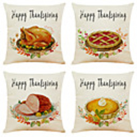 Set of 4 Food thanksgiving Linen Square Decorative Throw Pillow Cases Sofa Cushion Covers 18x18
