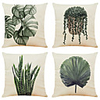 Set of 4 Green Plants Linen Square Decorative Throw Pillow Cases Sofa Cushion Covers 18x18