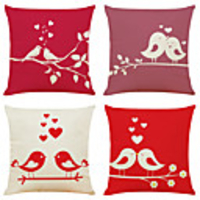Set of 4 Hi On The Branches Linen Square Decorative Throw Pillow Cases Sofa Cushion Covers 18x18