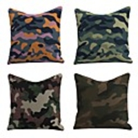 Set of 4 Linen Cotton / Linen Pillow Cover Holiday Christmas Modern Christmas Throw Pillow Rainforest Camouflage