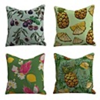 Set of 4 Linen Cotton / Linen Pillow Cover Pillowcase Sofa Cushion Square Throw Pillow Fig Pineapple Pitaya Lemon Fruit Pillows Case 4545cm