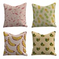 Set of 4 Linen Cotton / Linen Pillow Cover Pillowcase Sofa Cushion Square Throw Pillow Flamingo Fruit Pineapple Banana Pillows Case 4545cm