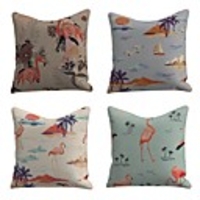 Set of 4 Linen Cotton / Linen Pillow Cover Pillowcase Sofa Cushion Square Throw Pillow Landscape Flamingo Pillows Case 4545cm