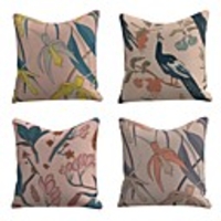Set of 4 Linen Cotton / Linen Pillow Cover Pillowcase Sofa Cushion Square Throw Pillow Leaves Bird Pillows Case 4545cm