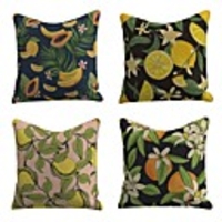 Set of 4 Linen Cotton / Linen Pillow Cover Pillowcase Sofa Cushion Square Throw Pillow Lemon Banana Papaya Fruit Pillows Case 4545cm