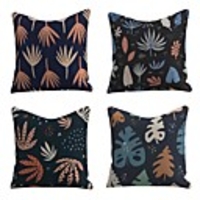 Set of 4 Linen Cotton / Linen Pillow Cover Pillowcase Sofa Cushion Square Throw Pillow Rainforest Colorful Leaves Pillows Case 4545cm