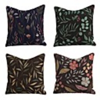 Set of 4 Linen Cotton / Linen Pillow Cover Pillowcase Sofa Cushion Square Throw Pillow Rainforest Leaves Floral Pillows Case 4545cm
