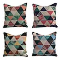 Set of 4 Linen Cotton / Linen Pillow Cover Pillowcase Sofa Cushion Square Throw Pillow Splicing Triangle Flamingo Leaves Pillows Case 4545cm