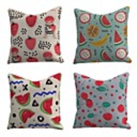 Set of 4 Linen Cotton / Linen Pillow Cover Pillowcase Sofa Cushion Square Throw Pillow Strawberry Cherry Watermelon Banana Print Pillows Case 4545cm