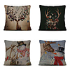 Set of 4 Linen Pillow Cover Cartoon Traditional Christmas Throw Christmas Elk Snowman Pillow 4545cm