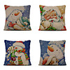 Set of 4 Linen Pillow Cover Cartoon Traditional Christmas Throw Christmas Snowman Santa Claus Pillow 4545cm