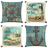 Set of 4 Nautical Anchor Linen Square Decorative Throw Pillow Cases Sofa Cushion Covers 18x18