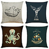 Set of 4 Ocean Animal Linen Square Decorative Throw Pillow Cases Sofa Cushion Covers 18x18
