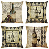 Set of 4 Red Wine Linen Square Decorative Throw Pillow Cases Sofa Cushion Covers 18x18