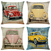 Set of 4 Retro Car Linen Square Decorative Throw Pillow Cases Sofa Cushion Covers 18x18
