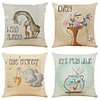 Set of 4 Simple And Cute Animal Linen Square Decorative Throw Pillow Cases Sofa Cushion Covers 18x18