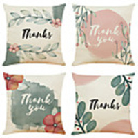 Set of 4 Thanksgiving Creative flowers Linen Square Decorative Throw Pillow Cases Sofa Cushion Covers 18x18