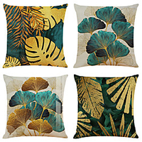 Set of 4 Throw Pillow Cases Open Branches and Loose Leaves Linen Square Decorative Throw Pillow Cases Sofa Cushion Covers 18x18