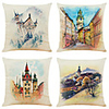 Set of 4 Watercolor City Linen Square Decorative Throw Pillow Cases Sofa Cushion Covers 18x18