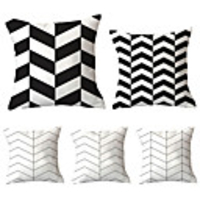 Set of 5 Polyester Pillow Cover,  Striped Geometric Simple Classic Square Traditional Classic Throw Pillow