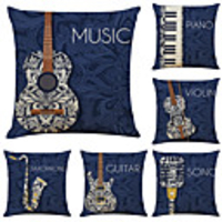 Set of 6 Artistic musical instrument Linen Square Decorative Throw Pillow Cases Sofa Cushion Covers 18x18