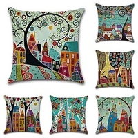 Set of 6 Botanical Bohemian Style Retro Cotton Faux Linen Decorative Square Throw Pillow Covers Set Cushion Case for Sofa Bedroom Car Outdoor Cushion for Sofa Couch Bed Chair miniinthebox