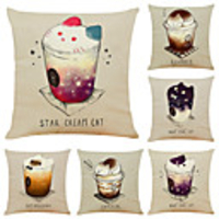Set of 6 Creative Cute Cat Linen Square Decorative Throw Pillow Cases Sofa Cushion Covers 18x18