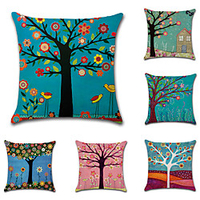 Set of 6 Linen Pillow Cover,  Floral Botanical Rustic Fashion Throw Pillow