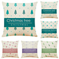 Set of 6 Polka Dot Christmas Linen Square Decorative Throw Pillow Cases Sofa Cushion Covers 18x18