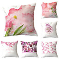Set of 6 Polyester Pillow Cover,  Flower / Floral Leaf Vintage Pastoral Square Traditional Classic Throw Pillow