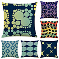 Set of 6 Simple Abstract Linen Square Decorative Throw Pillow Cases Sofa Cushion Covers 18x18