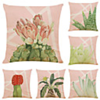 Set of 6 Small Fresh Green Plants Linen Square Decorative Throw Pillow Cases Sofa Cushion Covers 18x18