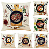 Set of 6 Sumptuous Cuisine Linen Square Decorative Throw Pillow Cases Sofa Cushion Covers 18x18