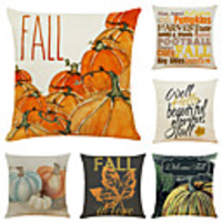 Set of 6 Thanksgiving Pumpkin Linen Square Decorative Throw Pillow Cases Sofa Cushion Covers 18x18