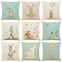 Set of 9 Cute Rabbit Linen Square Decorative Throw Pillow Cases Sofa Cushion Covers 18x18