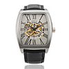 ShangHai Automatic Mechanical Movement Silver Shell White Dial Genuine Leather Hollow Watch
