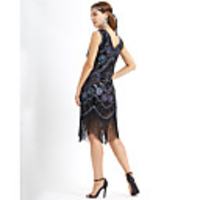 Sheath / Column 1920s Fashion Vintage Party Wear Cocktail Party Dress V Neck Sleeveless Knee Length Spandex with Sequin Tassel 2020