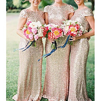 Sheath / Column Bateau Neck Floor Length Sequined Bridesmaid Dress with Sequin / Sparkle Shine miniinthebox