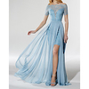 Sheath / Column Beautiful Back Elegant Engagement Formal Evening Dress Illusion Neck Short Sleeve Detachable Lace with Overskirt 2020