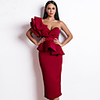 Sheath / Column Beautiful Back Sexy Party Wear Cocktail Party Dress One Shoulder Sleeveless Tea Length Spandex with Ruffles 2020