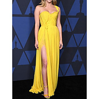 Sheath / Column Celebrity Style Elegant Prom Formal Evening Dress One Shoulder Sleeveless Floor Length Chiffon with Pleats Split 2020