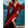 Sheath / Column Celebrity Style Maxi Holiday Formal Evening Dress V Neck Half Sleeve Floor Length Spandex with Ruffles Split 2020