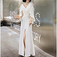 Sheath / Column Cut Out Elegant Prom Formal Evening Dress V Neck 3/4 Length Sleeve Ankle Length Spandex with Split 2020