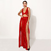 Sheath / Column Cut Out Sexy Prom Formal Evening Dress V Neck Sleeveless Floor Length Sequined with Split 2020