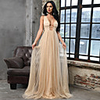Sheath / Column Cut Out Sexy Prom Formal Evening Dress V Neck Sleeveless Sweep / Brush Train Tulle Sequined with Pleats 2020