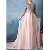 Sheath / Column Elegant Floral Engagement Formal Evening Dress Jewel Neck 3/4 Length Sleeve Court Train Chiffon with Sash / Ribbon Appliques 2020