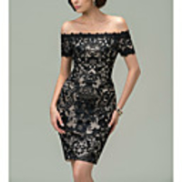 Sheath / Column Elegant Floral Homecoming Cocktail Party Dress Off Shoulder Short Sleeve Short / Mini Lace with Lace Insert 2020