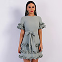 Sheath / Column Elegant Minimalist Party Wear Cocktail Party Dress Jewel Neck Short Sleeve Short / Mini Chiffon with Sash / Ribbon Ruffles 2020