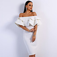 Sheath / Column Elegant Minimalist Party Wear Cocktail Party Dress Off Shoulder Short Sleeve Short / Mini Spandex with Ruffles 2020